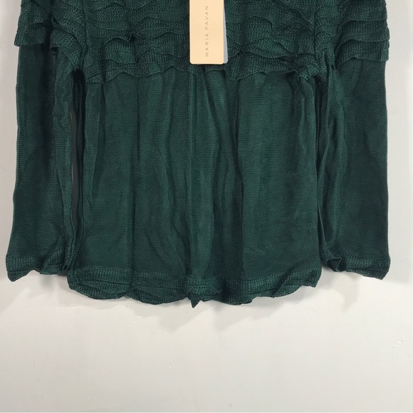 Maria Pavan Long Sleeve Ruffle Accent Blouse, Women's Size M - Dark Green - Picture 7 of 10